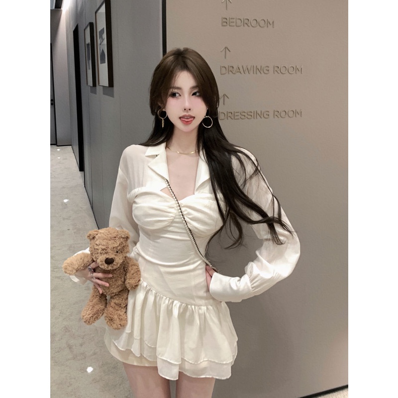 Đầm Ngắn Tay Dài Màu Sáng Sang Trọng Thời Trang Mùa Hè Quyến Rũ Cho Nữ