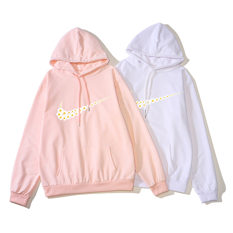 Áo Khoác Hoodie Tay Dài Dáng Rộng In Hình Hoa Cúc & Nike Thời Trang Phong Cách Hàn Quốc Cho Cặp Đôi