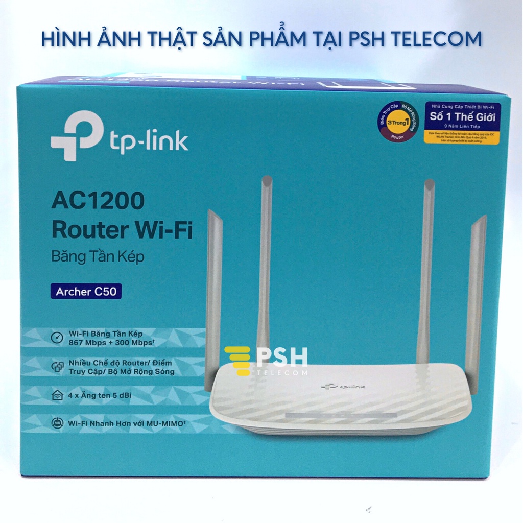 Router wifi TP- Link Archer C50 Bộ Phát Wifi Băng Tần Kép AC 1200Mbps - Bảo hành chính hãng 2 năm