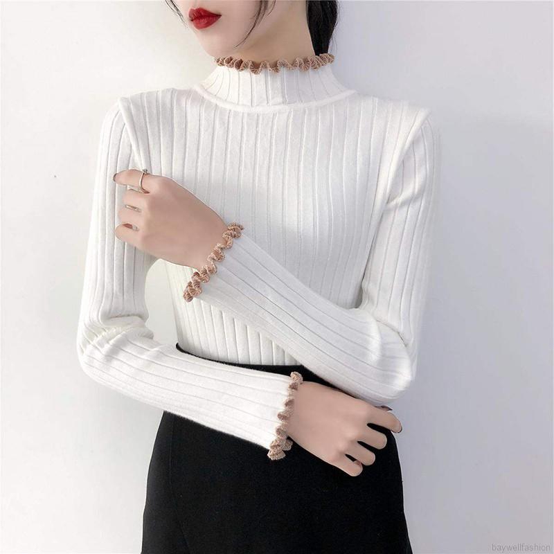 Áo len tay dài cổ cao màu trơn | BigBuy360 - bigbuy360.vn