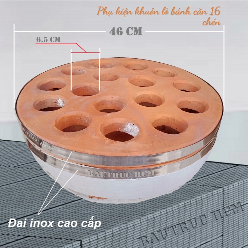 Lò bánh căn đất nung, gốm Bàu Trúc - 16 chén