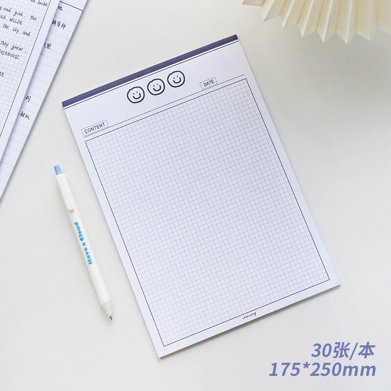 Bộ 30 Tờ Giấy Ghi Chú B5 Họa Tiết Mặt Cười Màu Xanh Dương Xinh Xắn Chống Dính✨✨