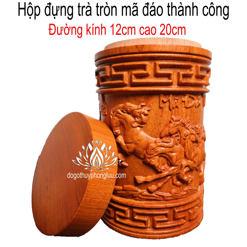 Hộp đựng chè tròn nguyên khối mã đáo thành công gỗ đường kính 12cm cao 20cm