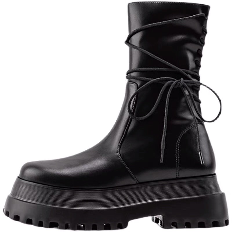 Giày boots chiến binh đế dày martin bánh mì khoá bên buộc dây cao cổ ulzzang
