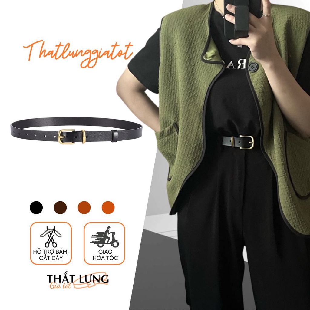 Thắt lưng nữ Ulzzang da cao cấp mặt vàng đồng phong cách Hàn Quốc bản 2.3cm (Hỗ trợ cắt, bấm lỗ dây nịt) TLD023 - Thắt L