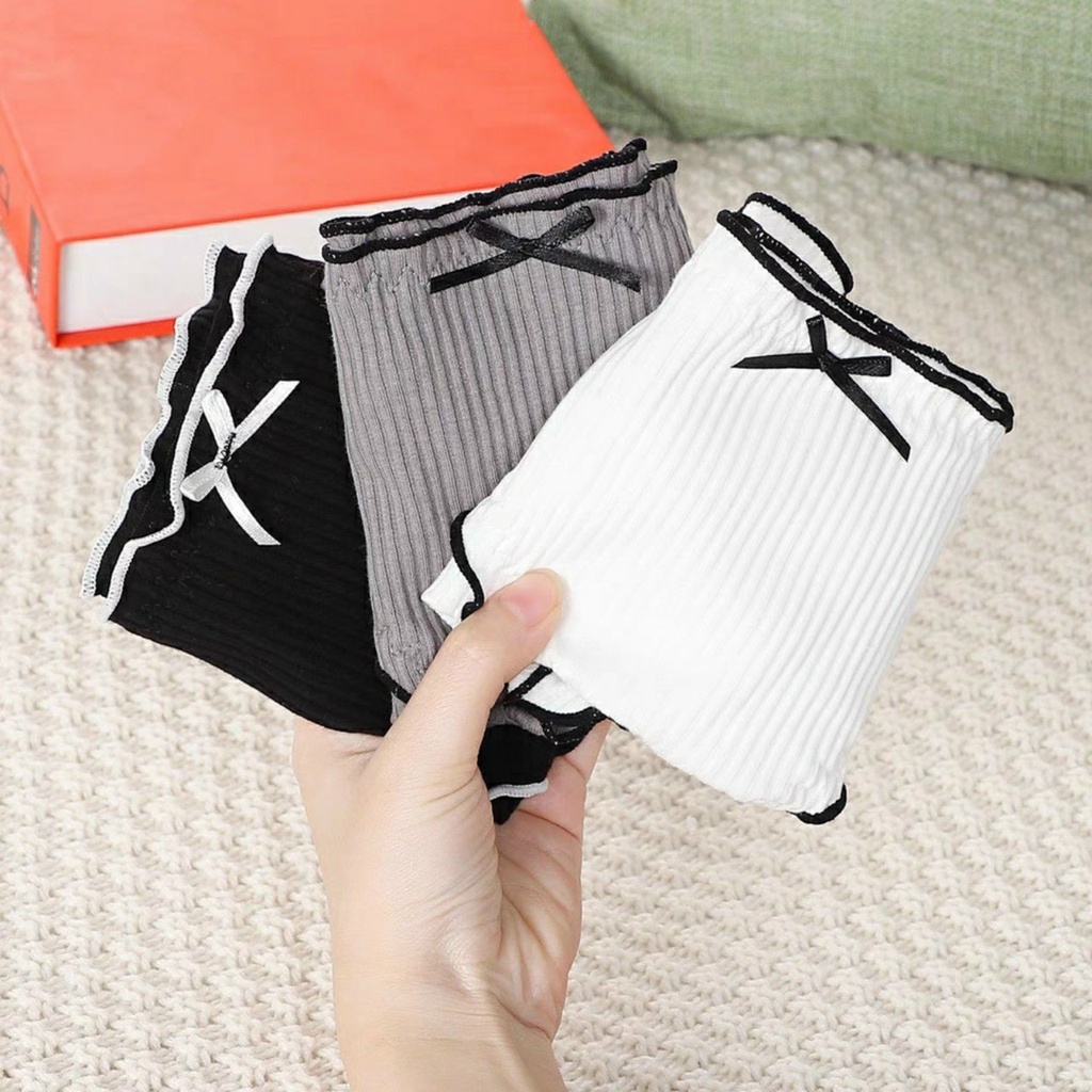 Quần lót nữ,QL100- quần lót cotton gân tăm bèo nhúm xinh xắn
