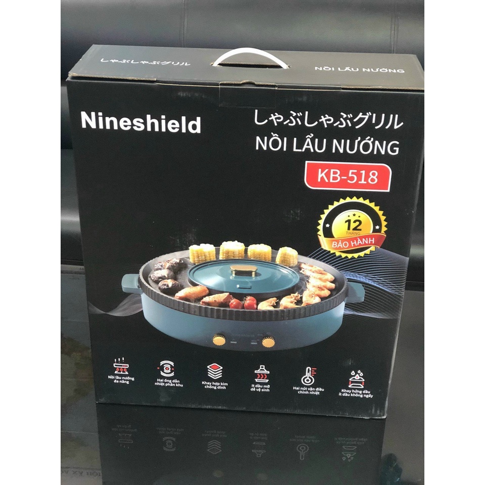 Nồi Lẩu Nướng Tròn NINESHIELD KB-518 Công Suất Cực Đại 1200W