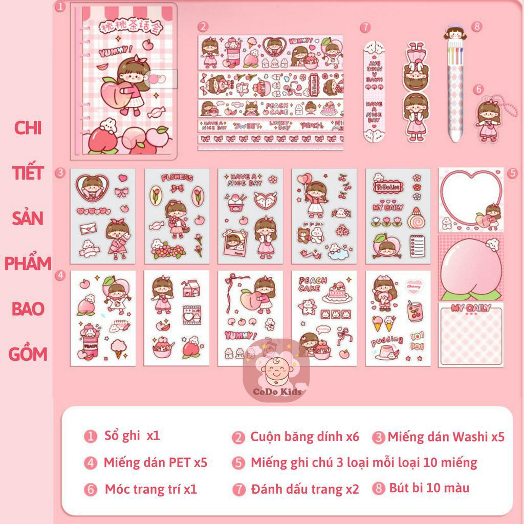 Bộ Quà Tặng Sticker Dán Trang Trí Sổ Tay Cô Gái Dễ Thương, Set Washi Tape Sticker Cute Làm Quà Tặng Sinh Nhật