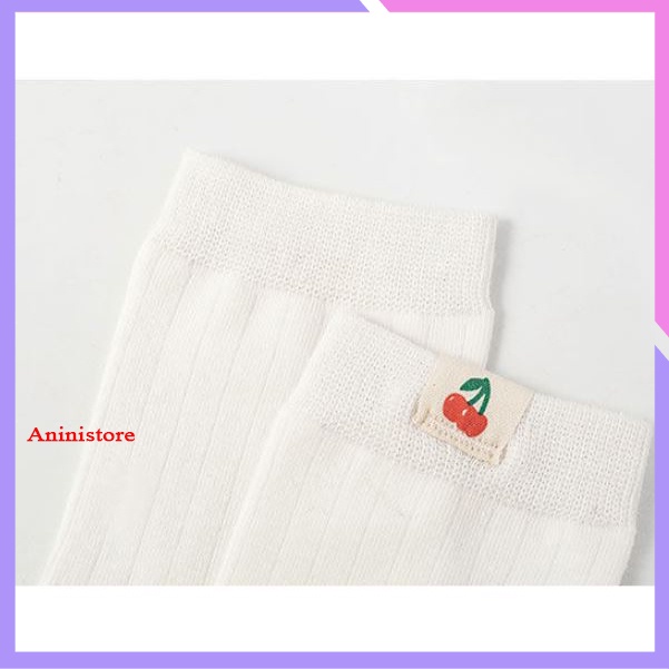 Tất cổ cao, vớ cổ cao nữ trắng họa tiết trái cây ở cổ vải cotton co giãn thời trang Hàn Quốc (TP 024 – Aninistore)