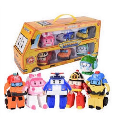 Đồ chơi trẻ em xe Bus Đội bay siêu đẳng Biến Hình Robocar Poli và những người bạn - Bộ 6 con