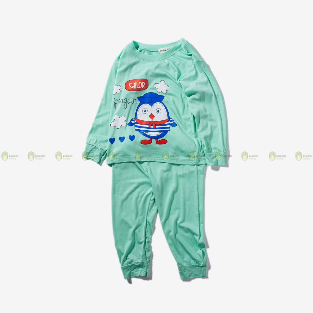 Bộ Thun Lạnh Dài Tay Cho Bé Gái, Bé Trai Minky Mom Hoạ Tiết  Gấu Trượt Ván, Bộ Quần Áo Cho Bé Mặc Nhà Thu Đông MKMTD2205