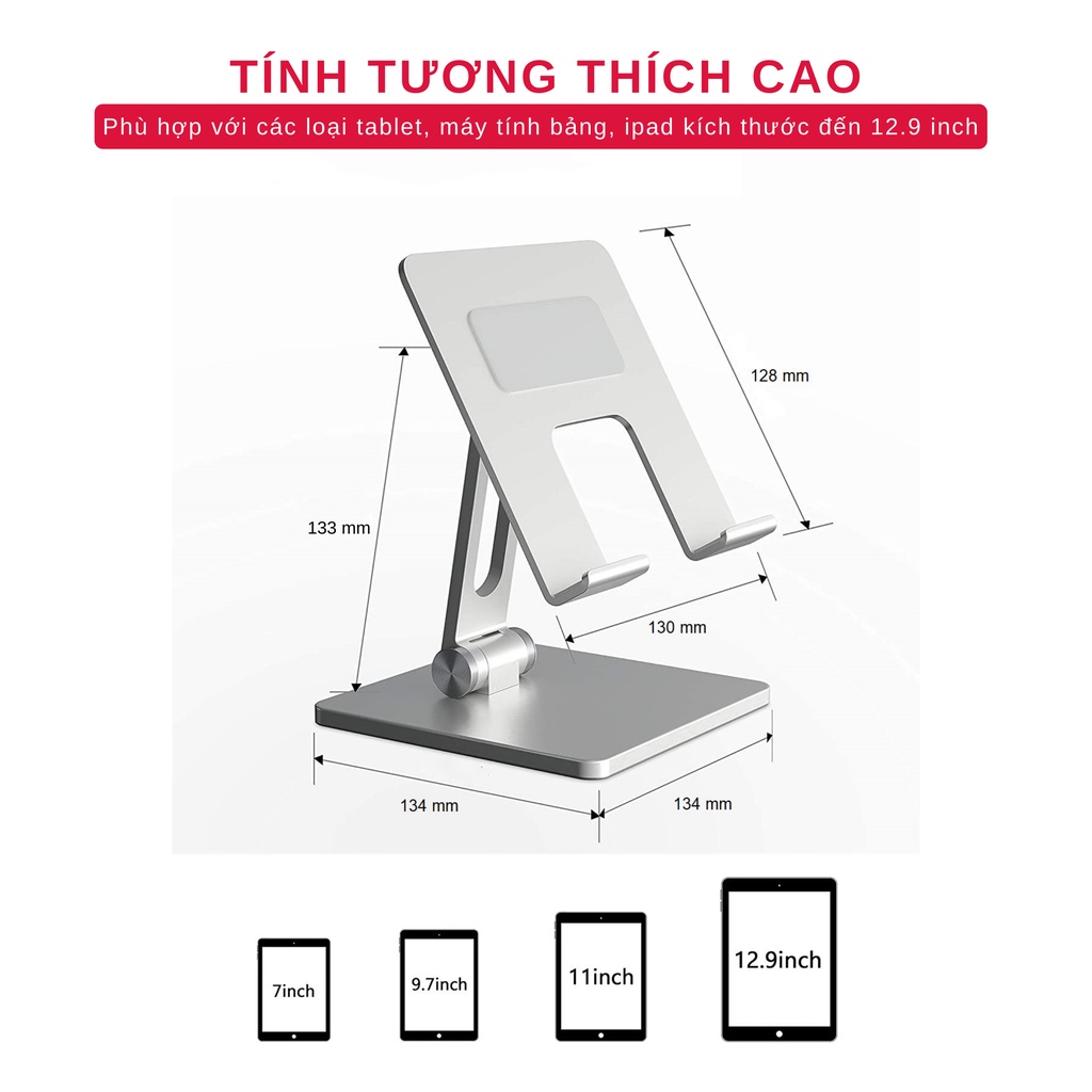 Giá Đỡ Để Bàn Điện Thoại Di Động, Máy Tính Bảng, Ipad Hợp Kim Nhôm Cao Cấp Hai Trục Xoay 180 Độ Tamayoko Model T001