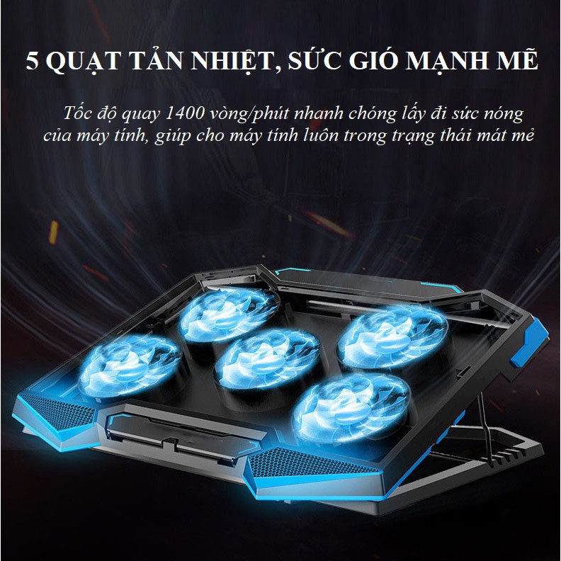 Đế Tản Nhiệt Laptop ❤️FREESHIP❤️ Quạt Tản Nhiệt Với 5 Quạt Làm Mát Siêu Tốc - Tản Nhiệt Ram Bảo Vệ Máy Tính Của Bạn H9.1