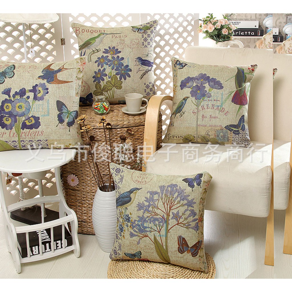 Gối tựa sofa vải đẹp 2 lớp 45x45cm hoạ tiết hoa tím vải bố dày cao cấp VG002 trangtribinhduong