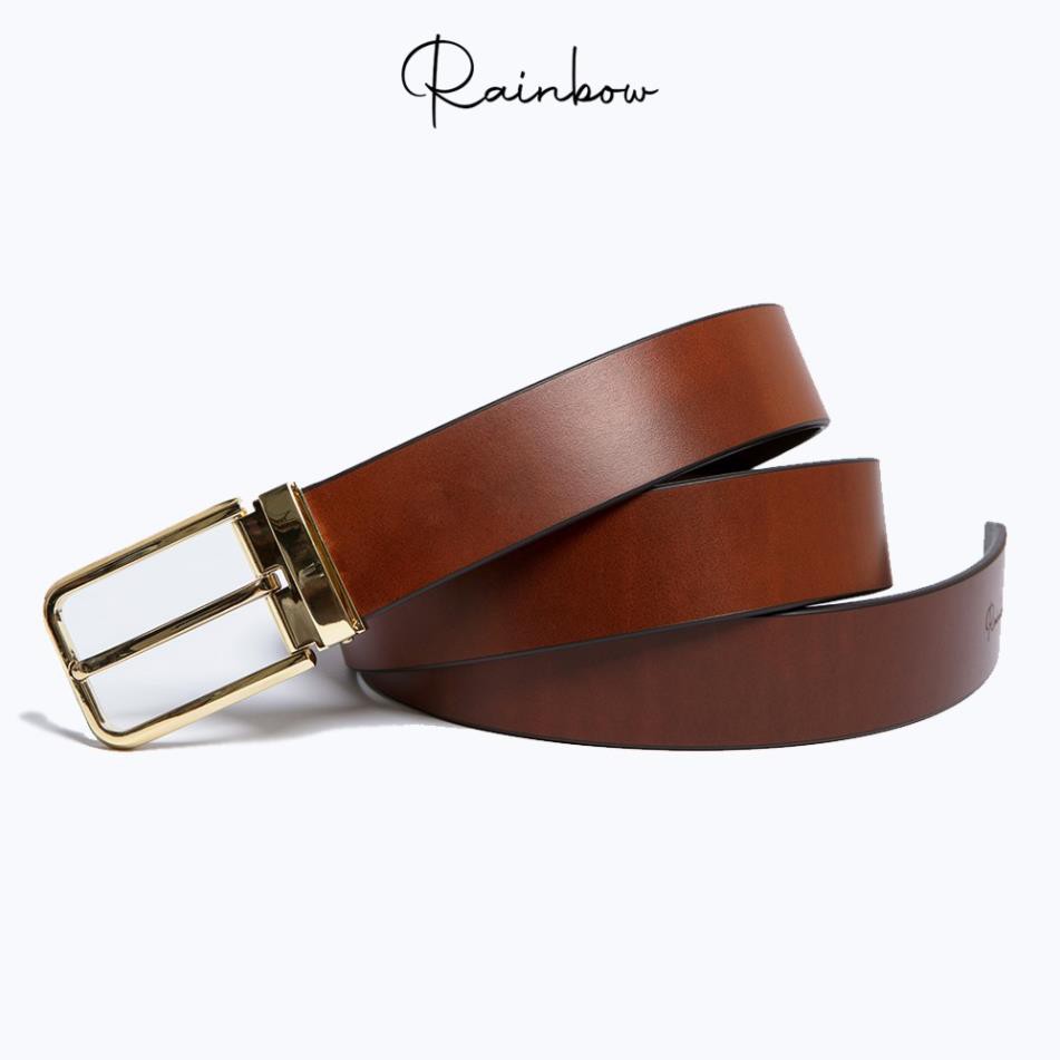 Thắt lưng nam Gent da bò thật nhập khẩu từ Italy, chất liệu mặt hợp kim mạ cao cấp BELT003|Chính hãng RAINBOW