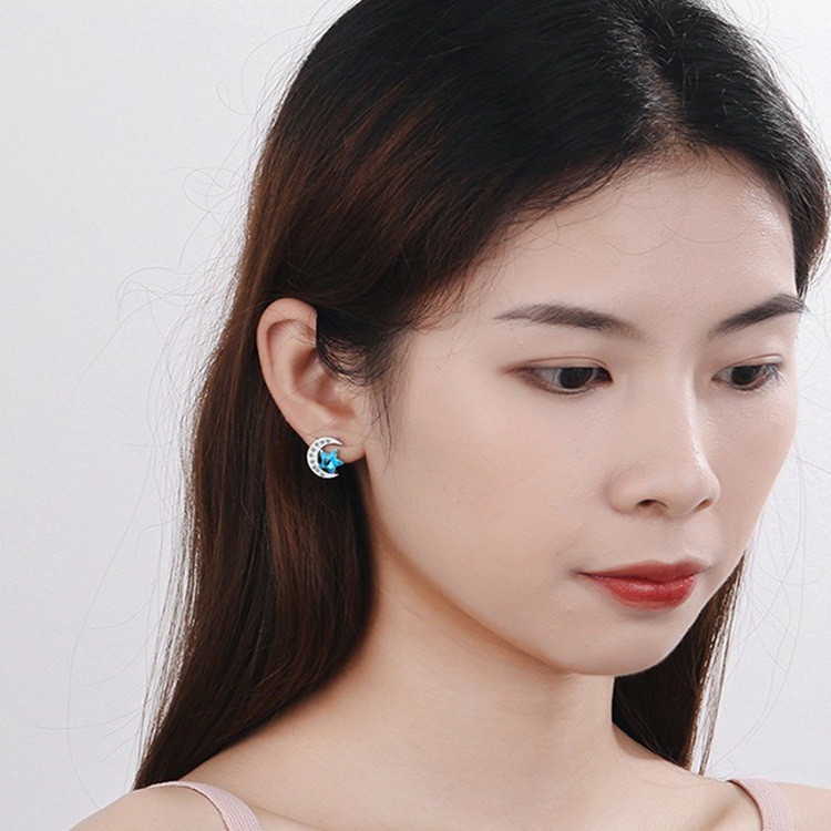 Bông tai thời trang nữ trăng sao, bạc ý S925 - HT237