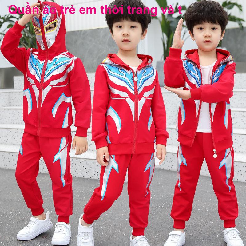 cottonBộ quần áo xuân thu bé trai, Ultraman, trẻ em, phong cách nước ngoài 5 6 đẹp mùa đông đỏ, 7 tuổi, 8 triều