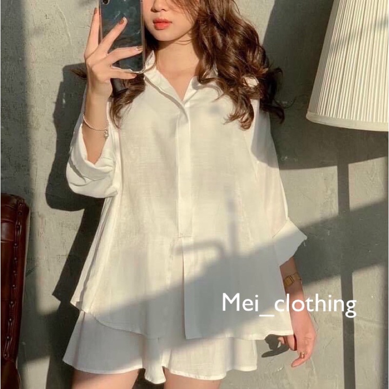 [Ảnh thật/video] SET SƠMI chất voan trượt kèm quần style Hàn Quốc