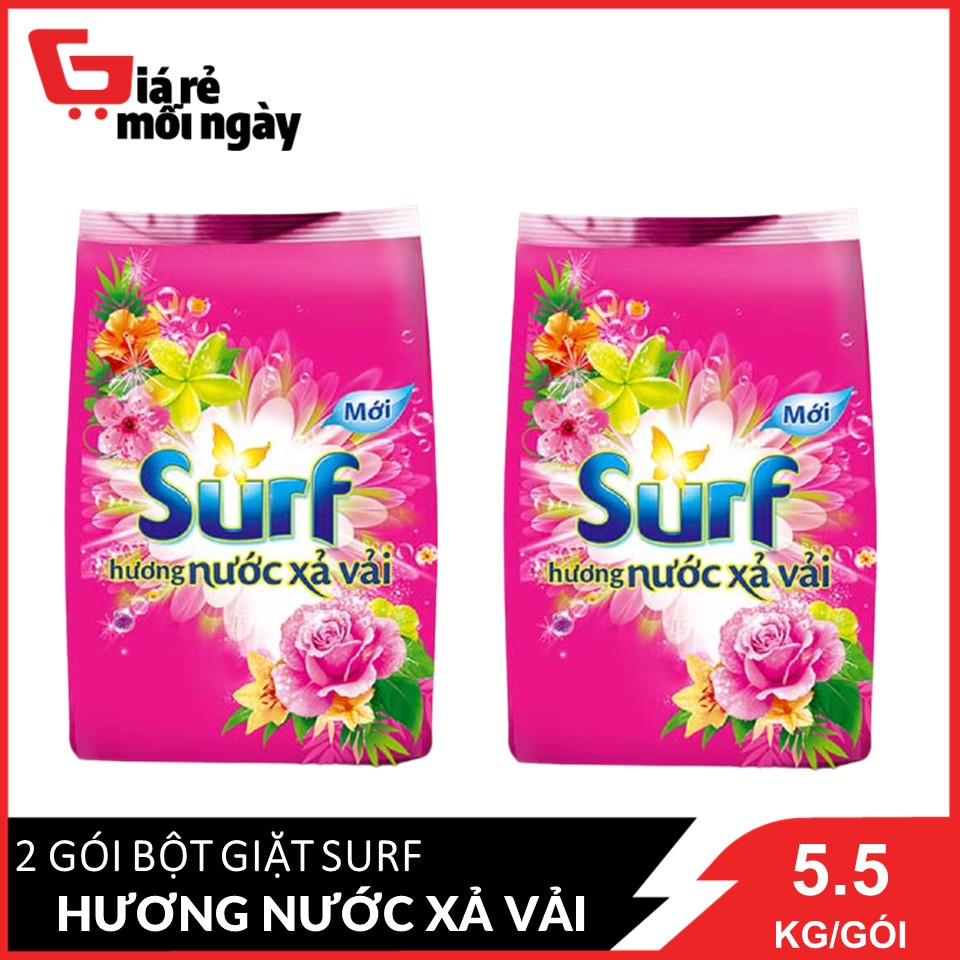 COMBO 2 túi bột giặt Surf Hương nước xả vải (Hồng) Gói lớn 5.8kgX2