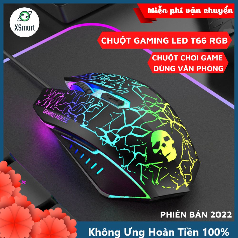 Chuột Máy Tính Gaming Led T66 RGB, 3 Mức Chỉnh DPI Siêu Nhạy Chơi Game, Dùng Văn Phòng Cho Máy Tính, Laptop, PC