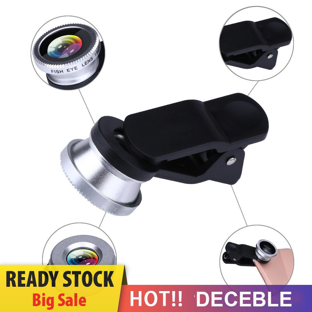 Deceble Clip 3-in-1 180 Fish-Eye Lens+Wide Angle Lens+Macro Lens Silver