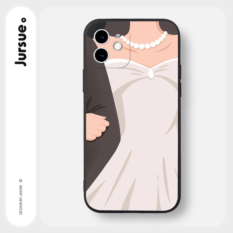 Ốp lưng JURSUE hoạt hình cặp đôi dễ thương đẹp đen Cho iPhone 14 13 12 11 Pro Max SE 2020 X XR XS 8 7 ip 6S 6 Plus Y2272