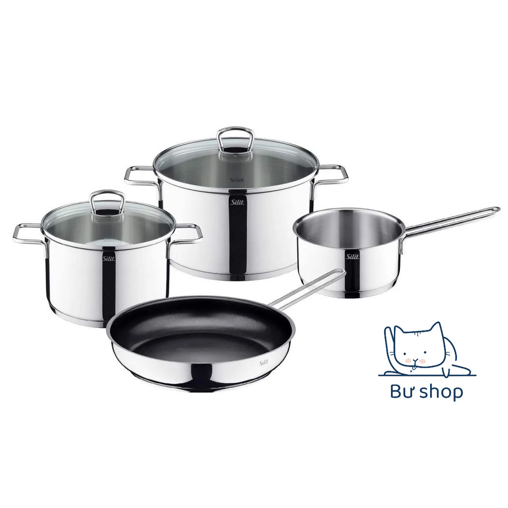 Bộ nồi siêu đẹp SILIT 4 món Alicante Cookware Set Đức (3 Nồi, 1 Chảo) Chất Liệu Thép Không Gỉ 18/10 Siêu Bền, Đẹp