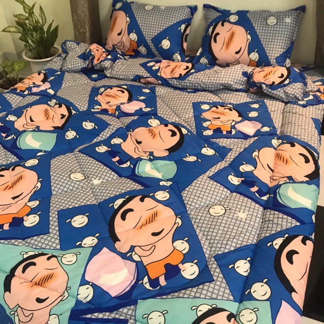 Bộ Chăn Ga Gối Cotton Poly Chăn Phao 5 Món - Cu shin