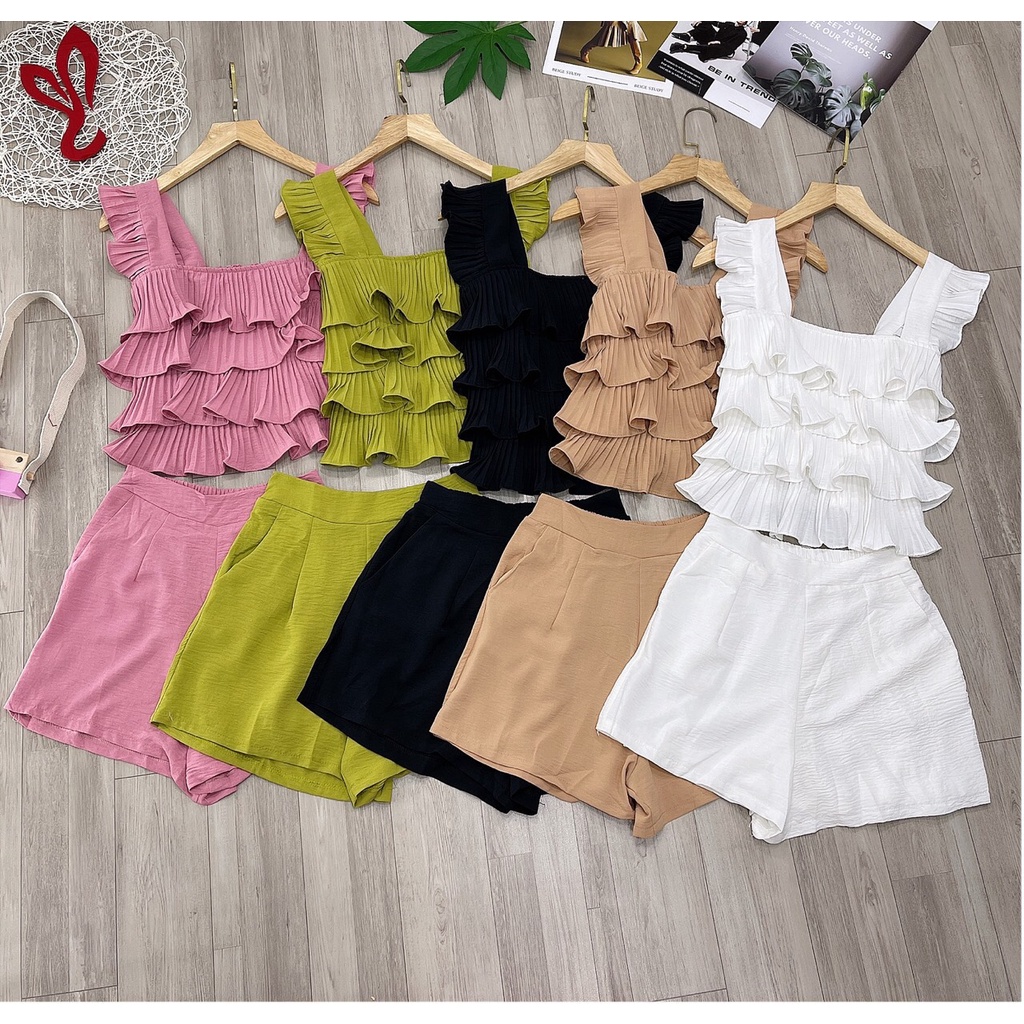 Sét Bộ Áo tầng dập ly kèm quần short ( hình thật sản phẩm)