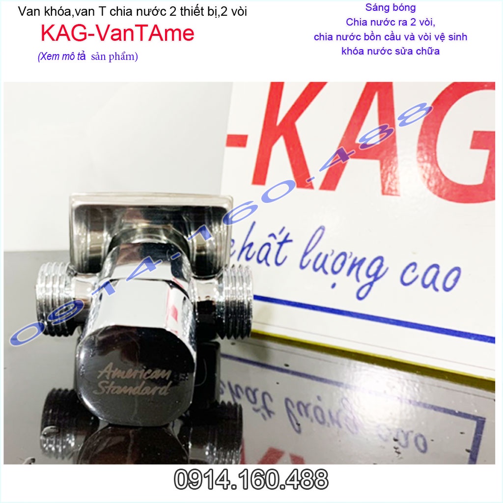 Van chia nước chữ T nối nước bồn cầu-vòi xịt KAG-VanT-Ame, T giảm áp chia 2 ngã (1 vào 2 ra) Mỹ khóa nước