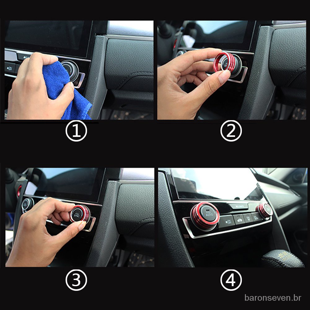 Set 2 Vòng Nhôm Viền Nút Điều Khiển Điều Hòa Không Khí Cho Honda Civic 10th Gen 2016 2017 2018
