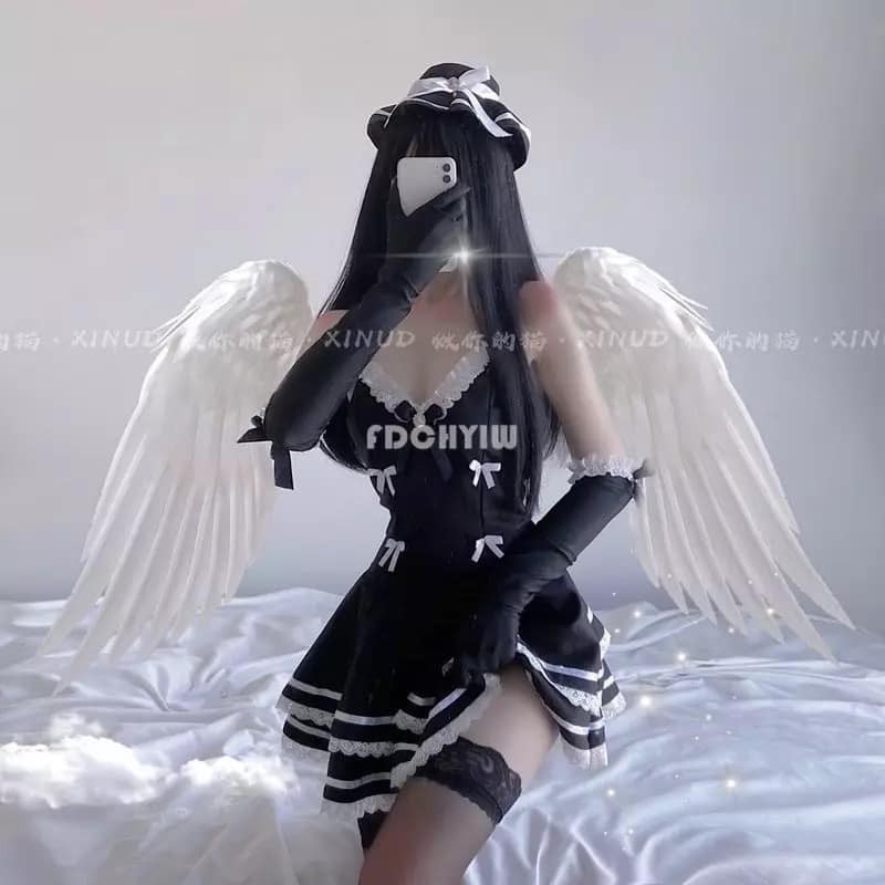(Có sẵn) Cosplay hóa trang tiểu thư, thiên thần váy Lolita màu đen kèm nón, công chúa