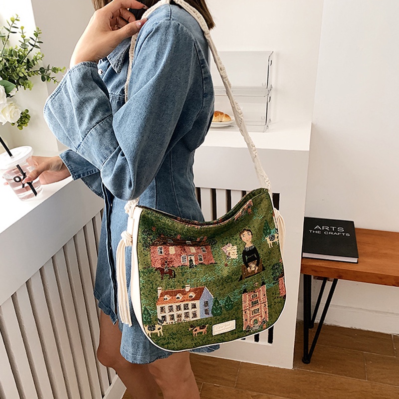 Túi Đeo Vai Vải canvas In Họa Tiết Thời Trang Cho Nữ