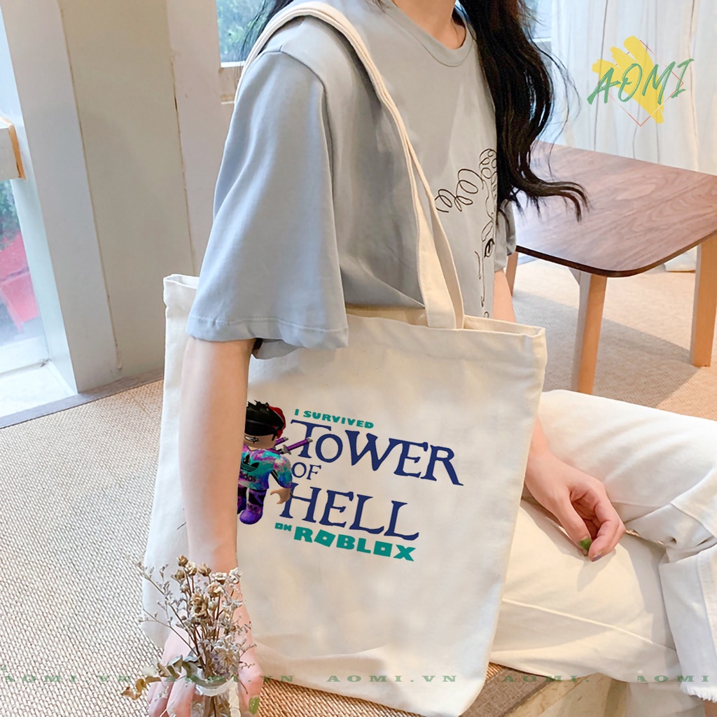 TOTE CANVAS TÚI VẢI ĐEO VAI BAG CÓ KHÓA KÉO SIZE LỚN 33x38cm AOMIVN DU LỊCH DẠO PHỐ AOMI