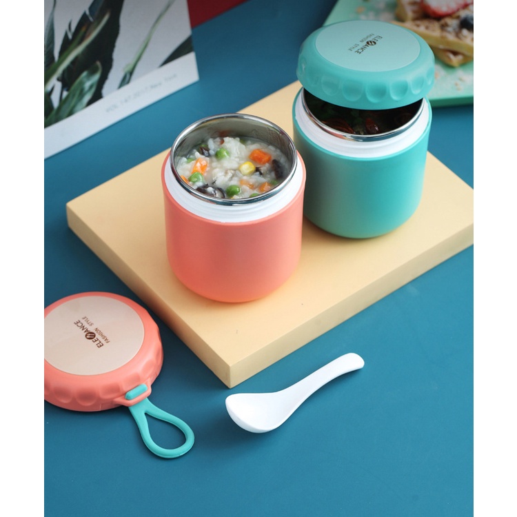 Hộp Ủ Cháo nhựa PP cao cấp lòng trong inox 500ml Kèm thìa giữ nhiệt lâu CS8 Shalla