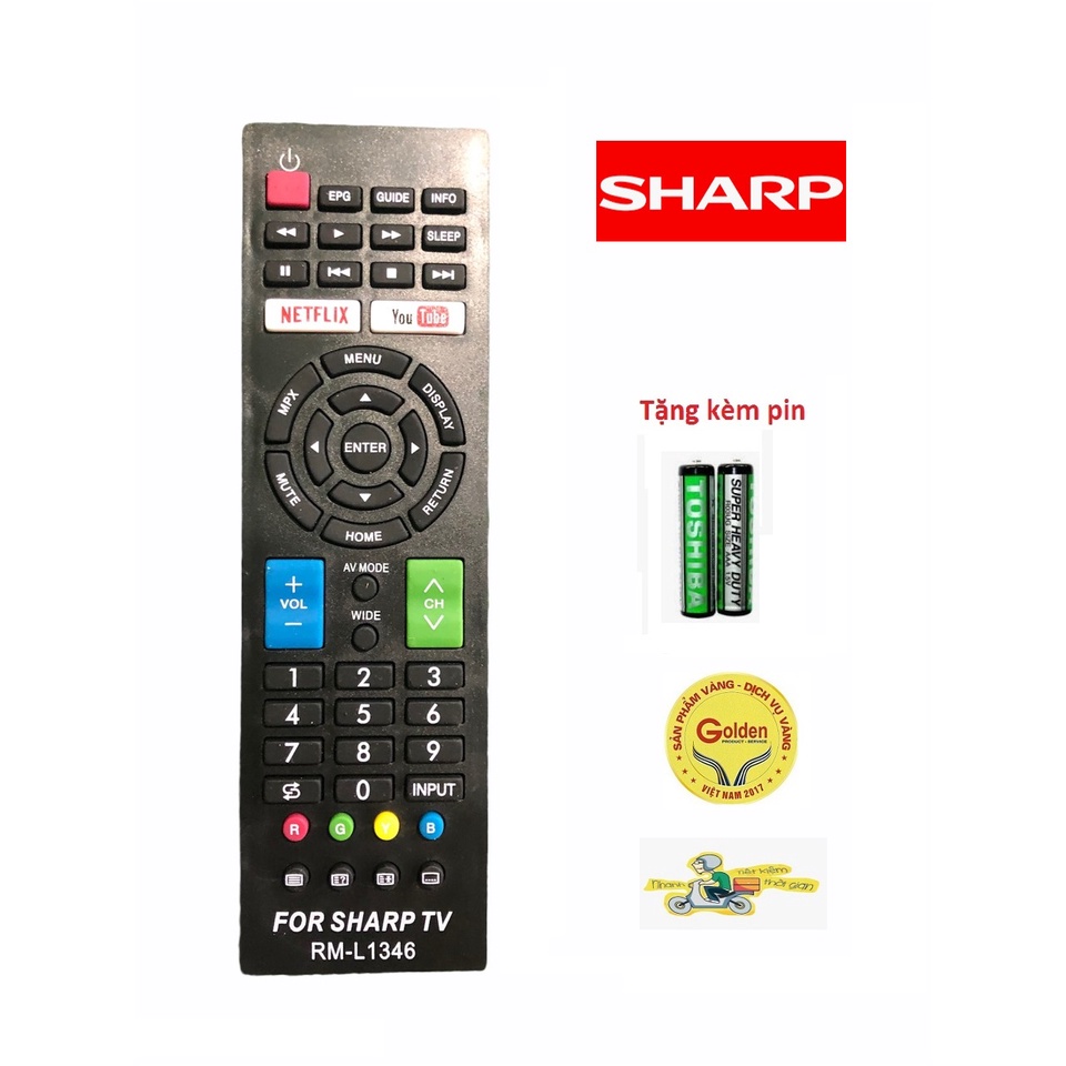 Điều khiển tivi SHARP RM-L1346 Smart internet-tặng kèm pin dung lượng cao -Remote SHARP L1346 hàng chất lượng cao