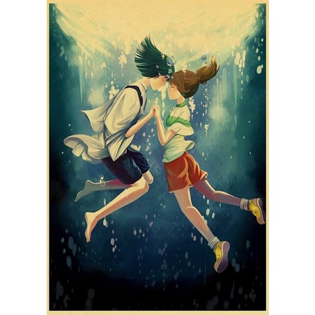 Vintage Posters Ponyo On The Cliff Hayao Miyazaki Di Chuyển Lâu Đài Poster Cho Trang Trí Phòng decal Dán Tường Ms: 379