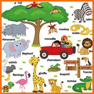 Decal Dán Tường Bé Đi Thăm Vườn Thú (mẫu tán cây to)