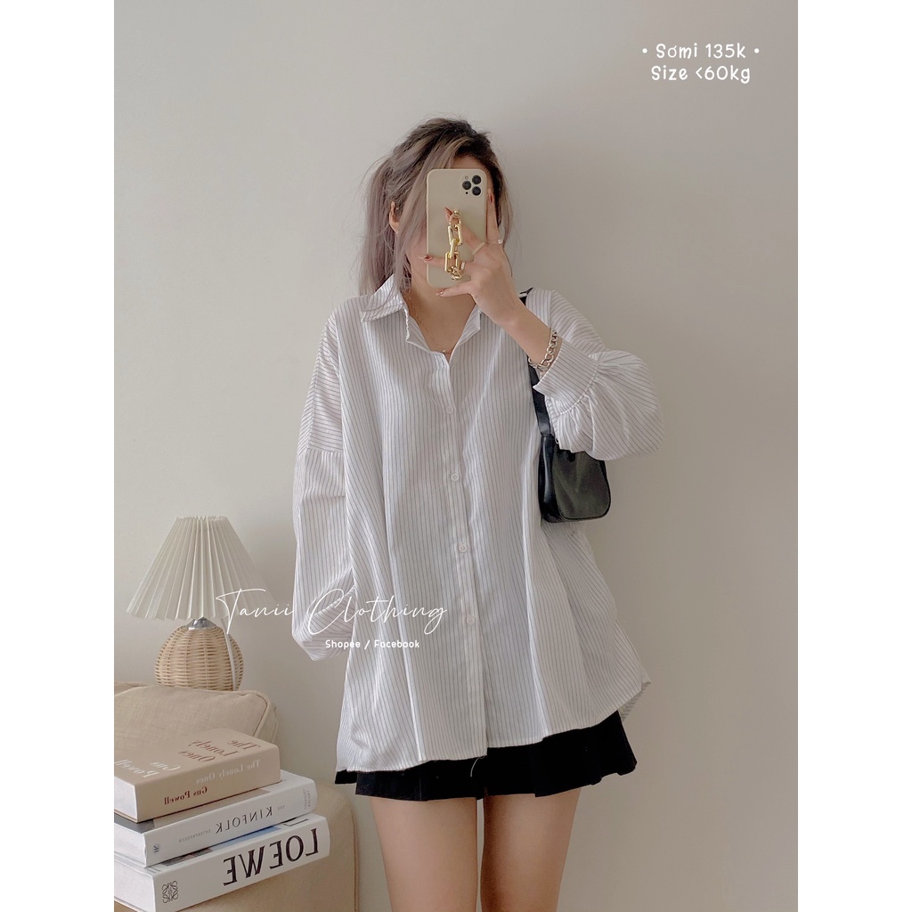 SƠMI KẺ SỌC TAY DÀI FORM RỘNG ĐI HỌC ĐI LÀM ĐI CHƠI CỰC XINH TA220199