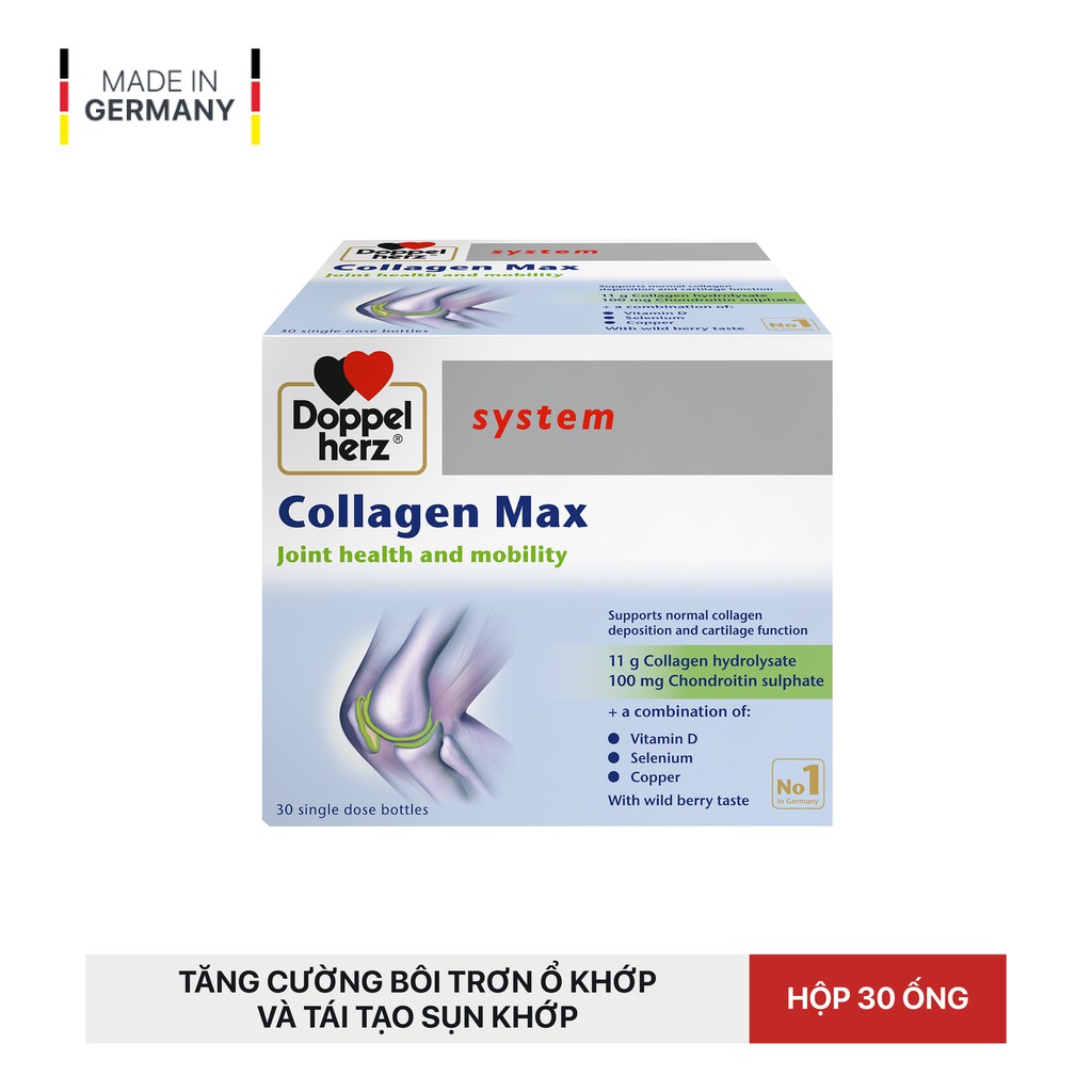 [TPCN Nhập Khẩu] Collagen thuỷ phân tăng độ linh hoạt của khớp Doppelherz Collagen Max (Hộp 10 ống/30 ống)