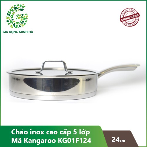 Chảo inox Chống Dính Kangaroo KG01F124 -  Vung Kính Size 24 cm – Bảo Hành Chính Hãng