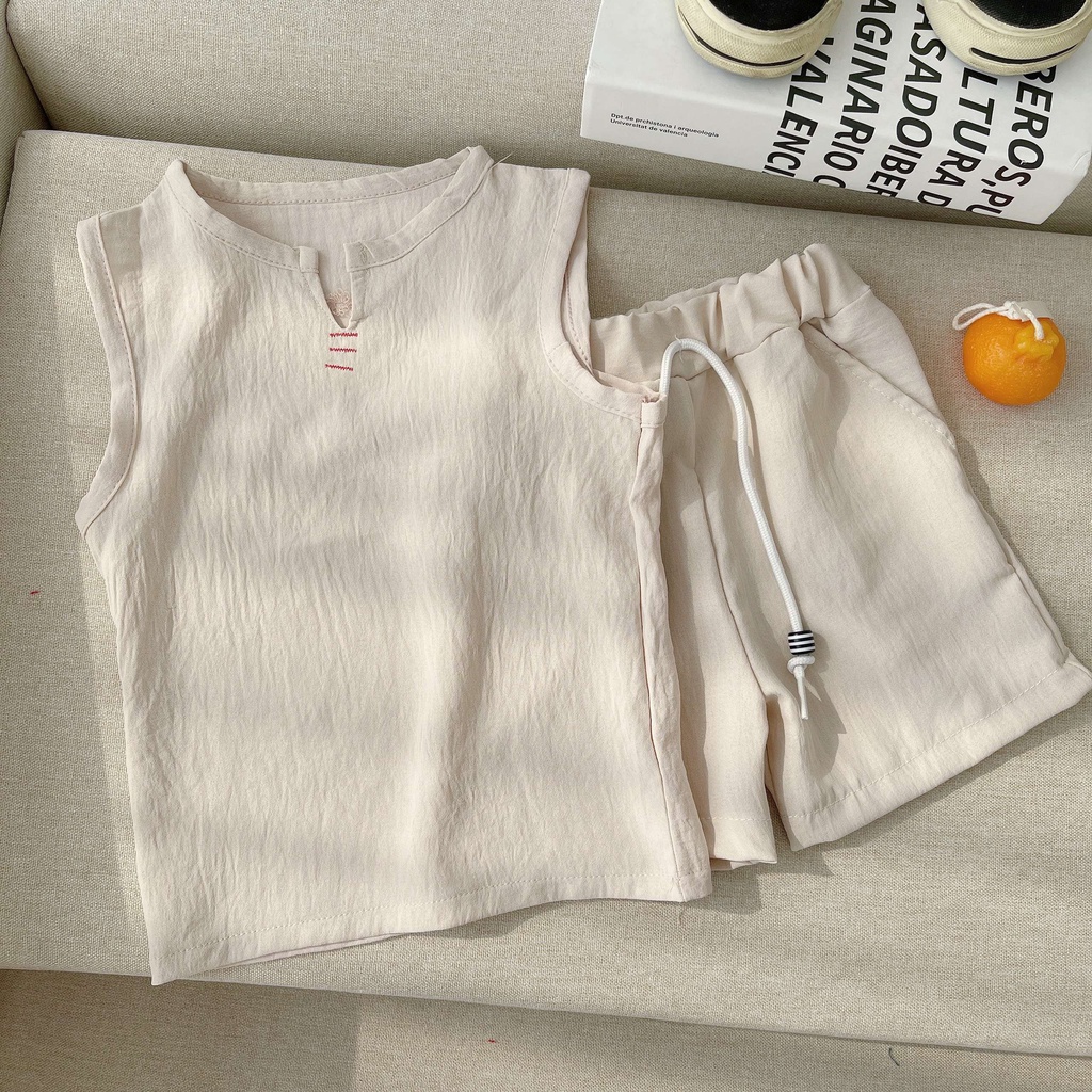 Đồ bộ hè ba lỗ sát nách bé trai bé gái mặc đều xinh chất đũi cao cấp cho bé từ 6-24kg - SUMO KIDS