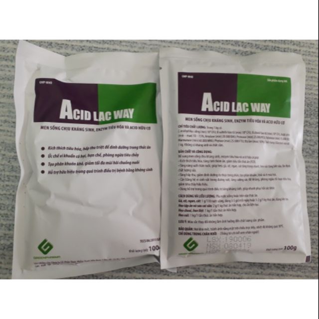 Aci lac way gói 100g. Bổ sung men vi sinh sống chịu kháng sinh, Enzym tiêu hóa và acid hữu cơ