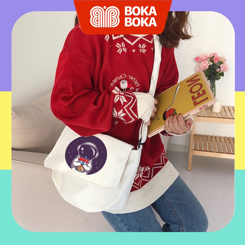 Túi Vải Đeo Chéo Vải Canvas Tote In Hình Phi Hành Gia Astronaut Phong Cách Ulzzang