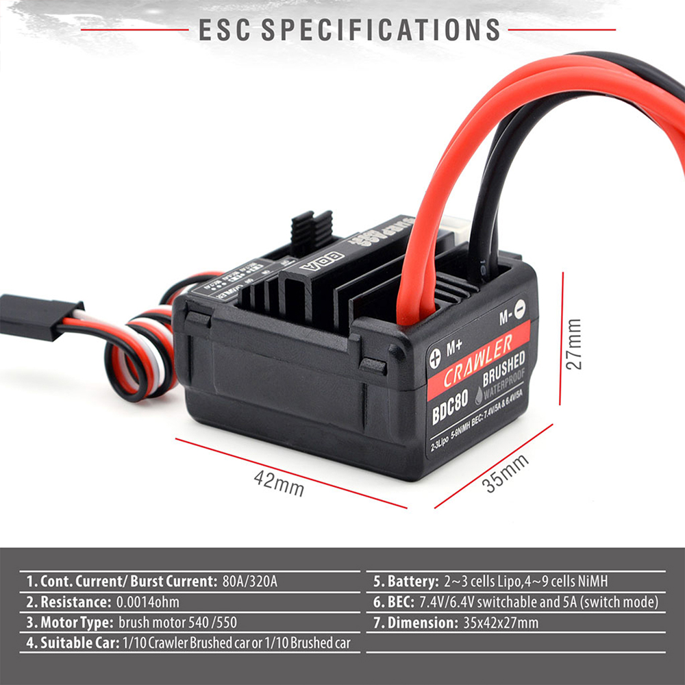 Động Cơ Chổi Than ESC 80A Chống Thấm Nước Cho Xe Điều Khiển Từ Xa Wltoys 3-Slot 550 Tỉ Lệ 1 / 10 1 / 12 144001 124019