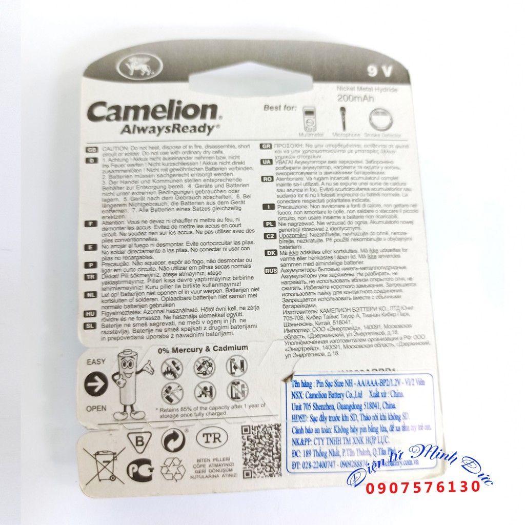 Pin Sạc 9v Camelion (hàng chính hãng - có team nhập khẩu)