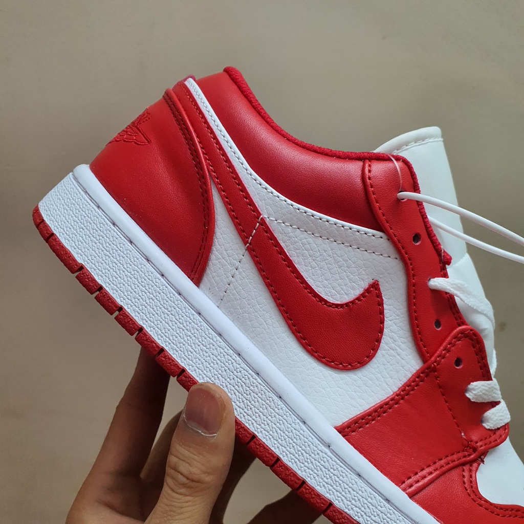 Giày Jordan 1 Low Đỏ Trắng Gym Red Fullbox, Giày thể thao jordan 1 cổ thấp đỏ trắng da nhăn, lót 2 lớp cực êm