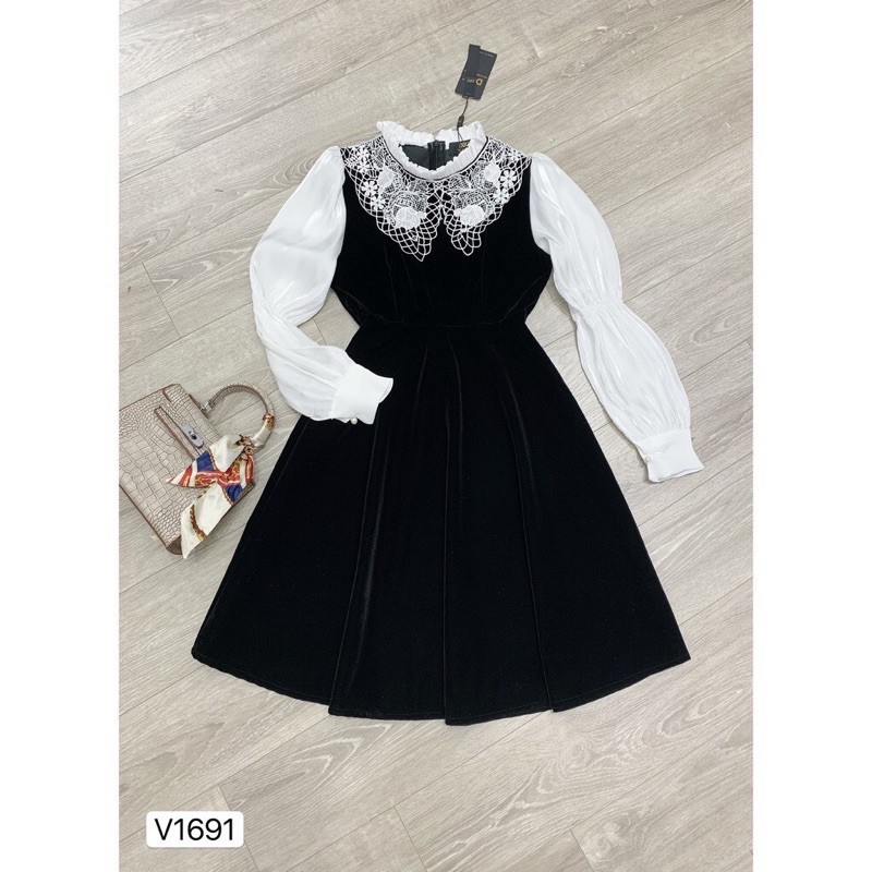 VÁY NHUNG ĐEN CỔ REN MẸ Và BÉ