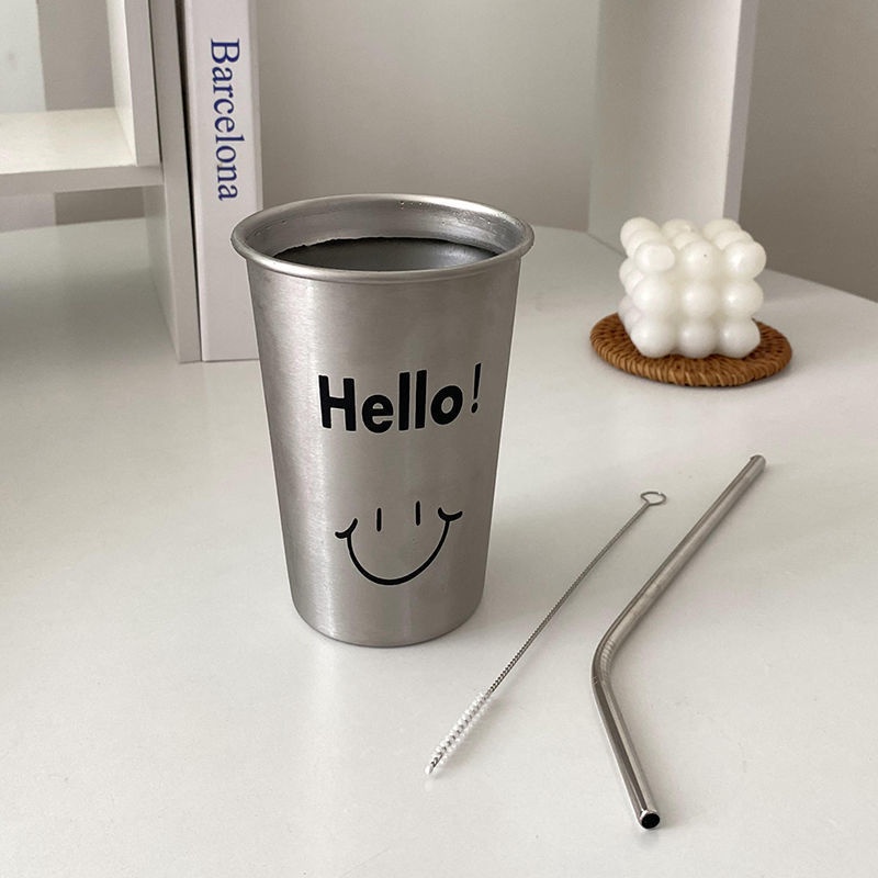 Cốc Uống Nước Bằng Thép Không Gỉ 304 Có Nắp Và Ống Hút Chống Rơi Tiện Dụng