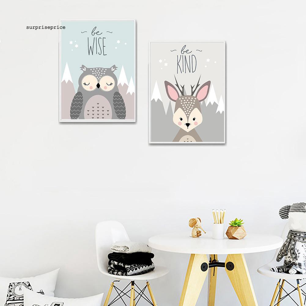 Tranh treo tường trang trí không khung bằng vải canvas họa tiết hoạt hình chú cáo/chim cú/hươu đáng yêu